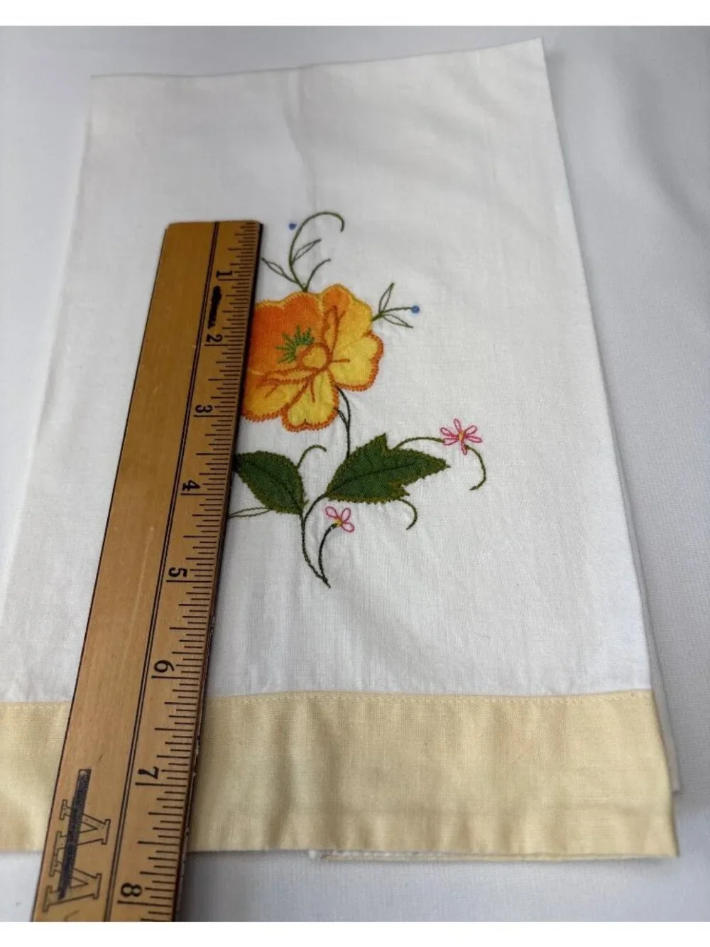 Embroidered Floral White Cotton Dish Towel Yellow Edge 20